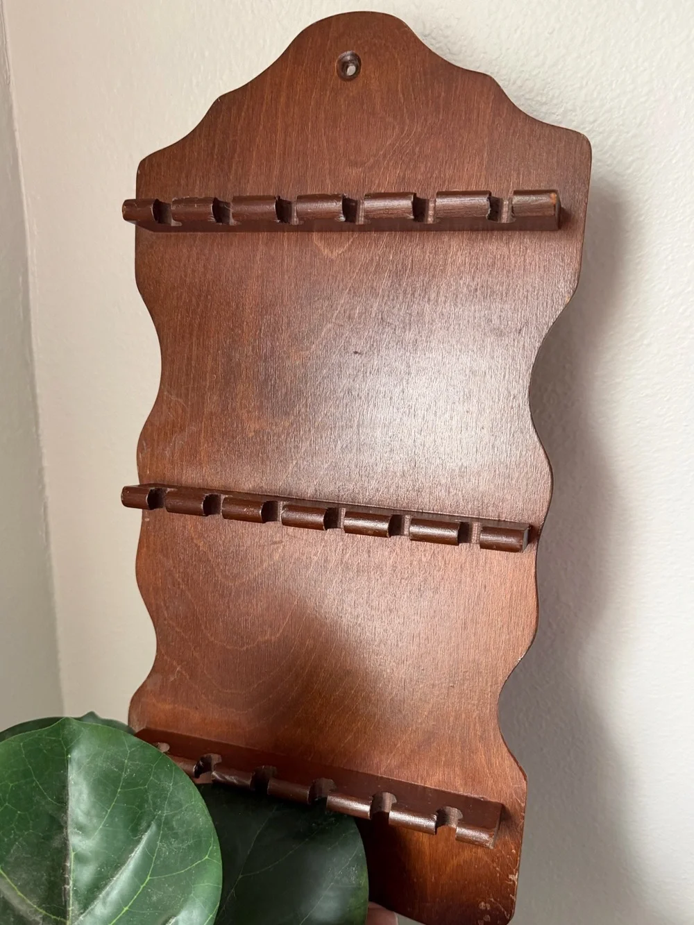 VTG Wooden Brown Wall Hanging Spoon Display Rack Cottagecore
